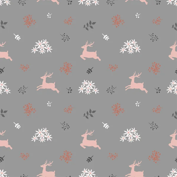 Roztomilý Vánoční Bezešvé Vzor Jelen Wildflower Pastelové Náladu Vektorové Ilustrace — Stockový vektor