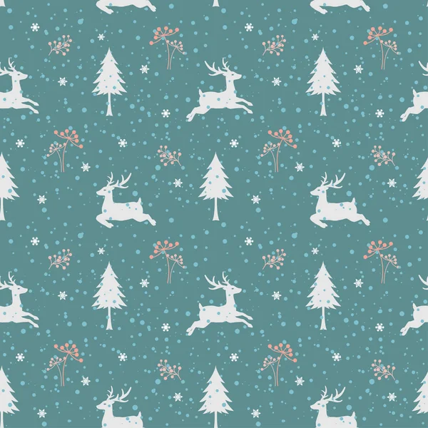 Weihnachten Nahtloses Muster Mit Hirschen Der Wintersaison Auf Blauem Hintergrund — Stockvektor