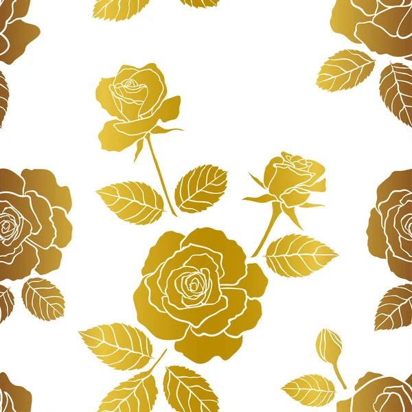 Seamless Mönster Med Rosor Trädgård Entonig Guld Färg För Mode — Stock vektor