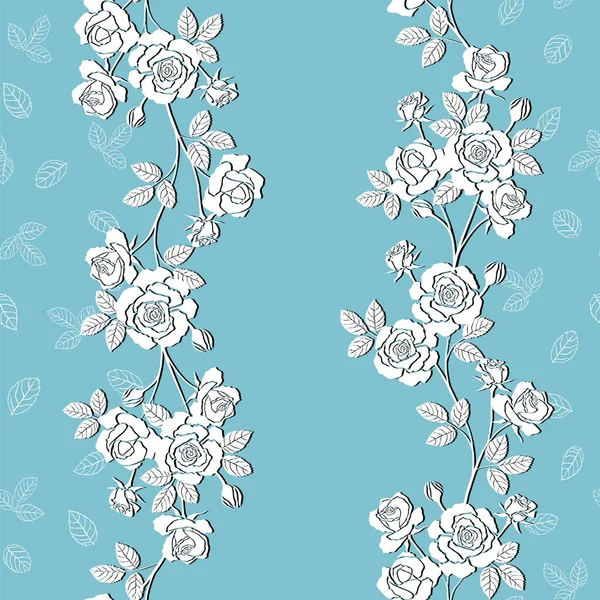 Blommande vit trädgård rosor sömlösa mönster på mjuk blå bakgrund, för dekorativa, kläder, mode, tyg, textil, tryck eller tapet — Stock vektor
