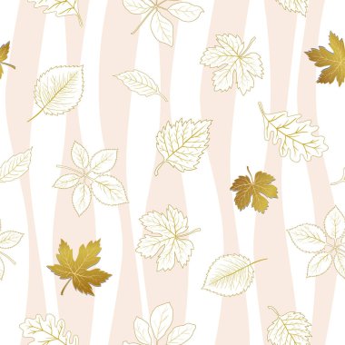 Sonbahar beyaz arka plan üzerinde dikişsiz desen yaprakları, dekoratif, moda, kumaş, tekstil, baskı veya duvar kağıdı, vektör illüstrasyon için