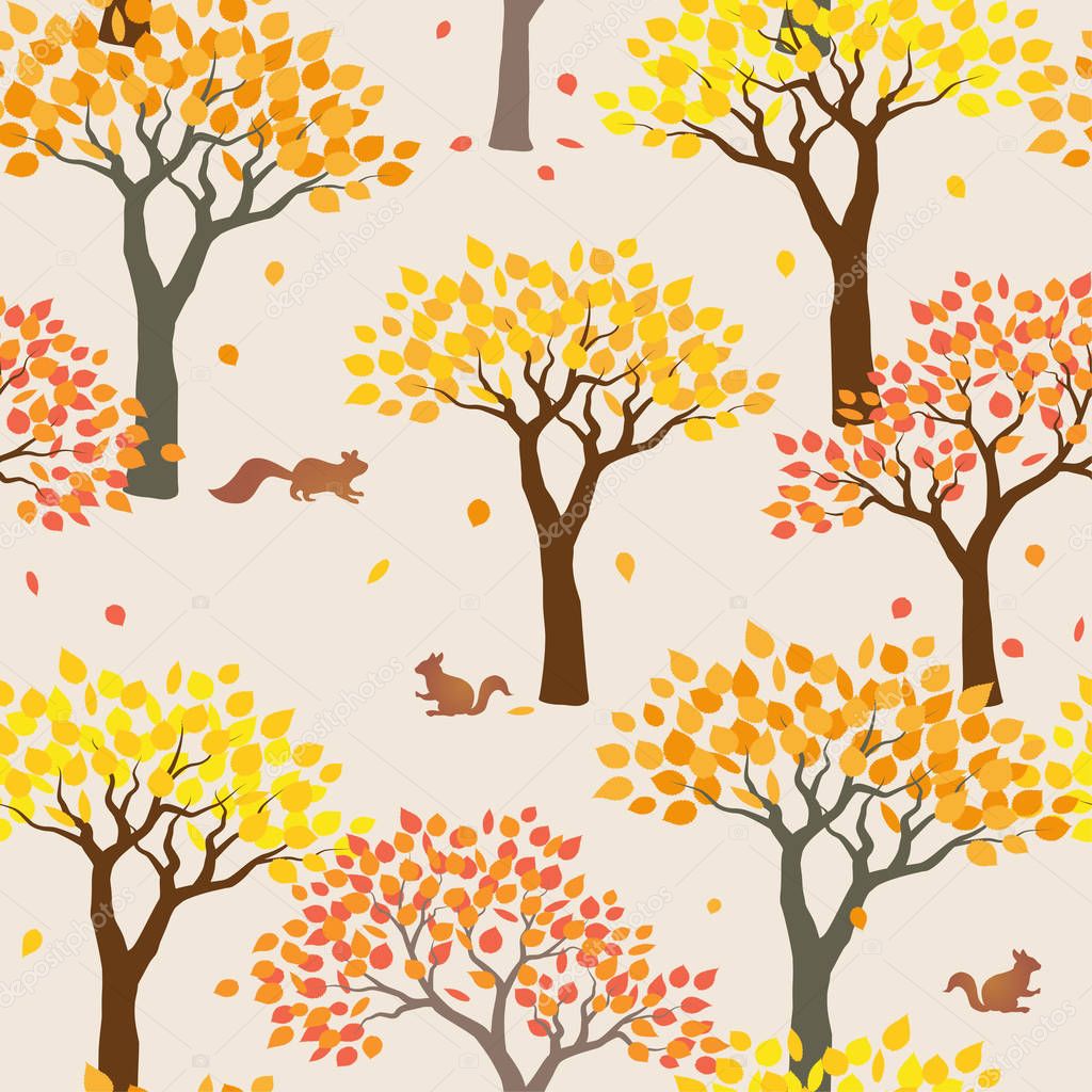 Squirrels with forest on autumn mood seamless pattern for decorative,fashion,fabric,textile,print or wallpaper,vector illustration