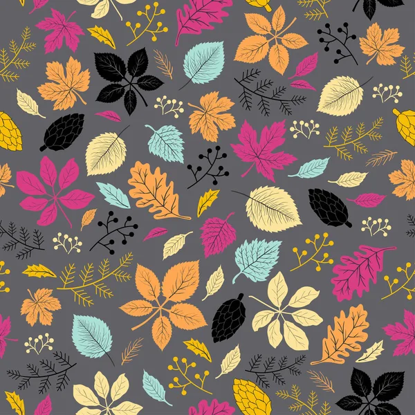 Niedliche Herbstblätter Nahtloses Muster Auf Dunkelgrauem Hintergrund Für Dekoration Bekleidung — Stockvektor