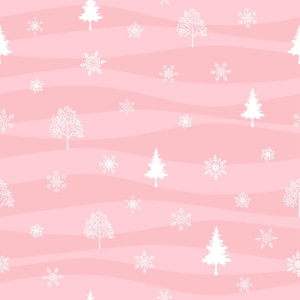 Winterurlaub Nahtloses Muster Mit Schneeflocken Auf Wellenförmigem Rosa Hintergrund Für — Stockvektor