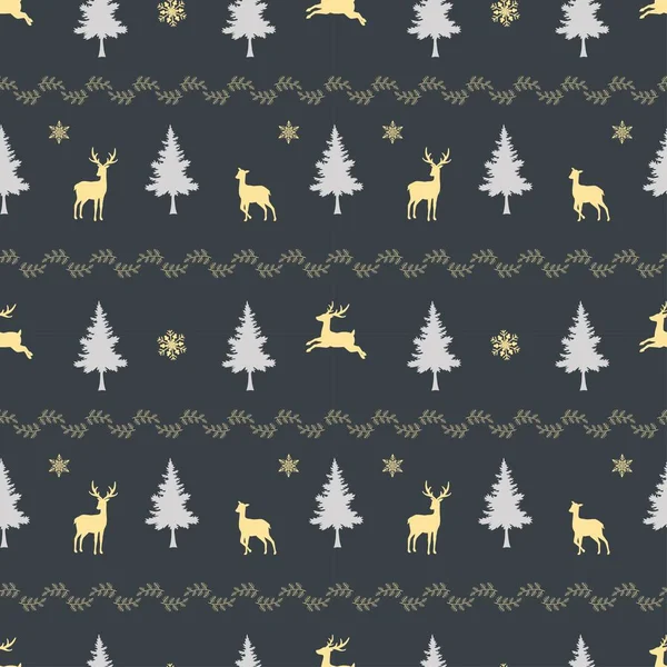 Christmas Holiday Seamless Pattern Deer Family Dark Brown Background Decorative — Stock vektor