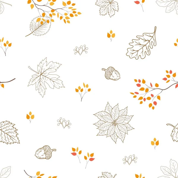 Folhas Outono Desenhadas Mão Sem Costura Padrão Para Decorativo Tecido — Vetor de Stock