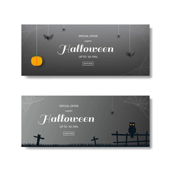 Verzameling Van Vrolijke Halloween Verkoop Banner Donkere Achtergrond Voor Reclame — Stockvector