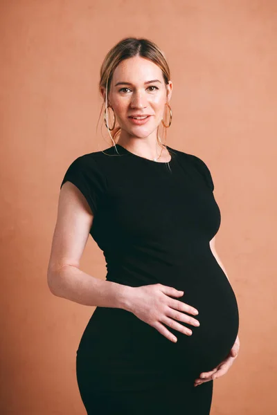 Classic Portrait Cute Beautiful Pregnancy Pretty Pregnant Blond Woman Black — Stock Photo, Image