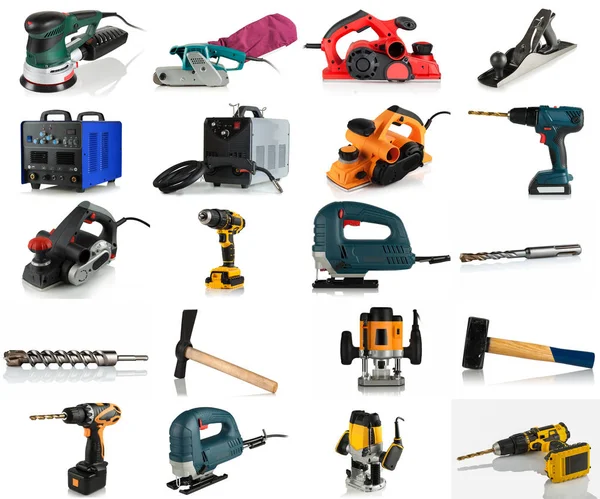 Set Hand Tools Power Tools Welding Equipment White Background — Stock Photo, Image