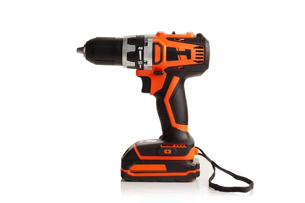 New Powerful Cordless Drill Screwdriver White Background — Stock Photo, Image