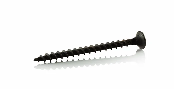 Schwarz Oxidierte Selbstschneidende Schraube Auf Weißem Hintergrund — Stockfoto