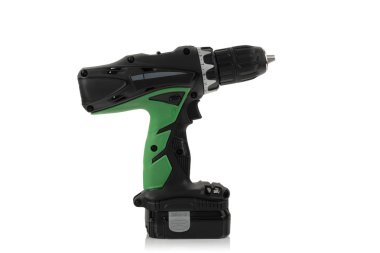 Beyaz arka plan üzerinde güçlü akülü matkap tornavida