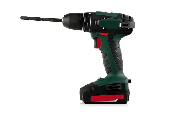 Nieuwe Moderne Cordless Drill Schroevendraaier Witte Achtergrond — Stockfoto