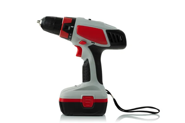 Powerful Cordless Drill Screwdriver White Background — Stock Photo, Image
