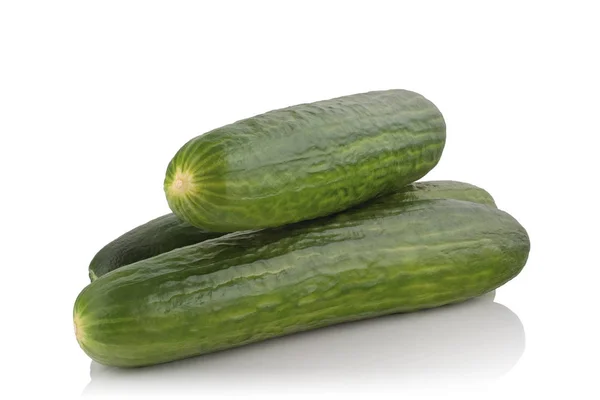 Three Fresh Green Cucumbers White Background — Stock Photo, Image