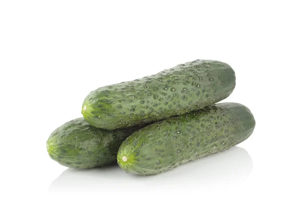 Three Ripe Fresh Cucumbers White Background — Stock Photo, Image