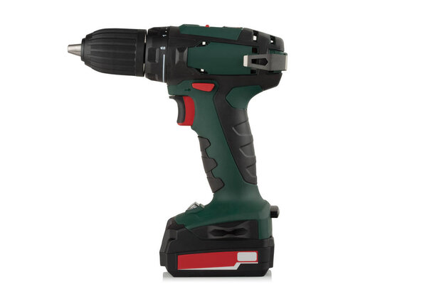 modern cordless drill, screwdriver on white background