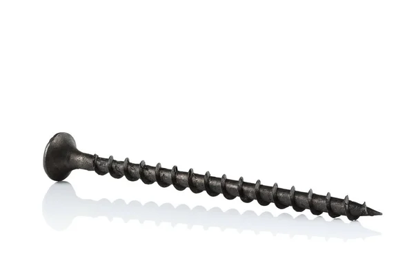 Black Steel Oxidized Self Tapping Screw White Background — Stock Photo, Image