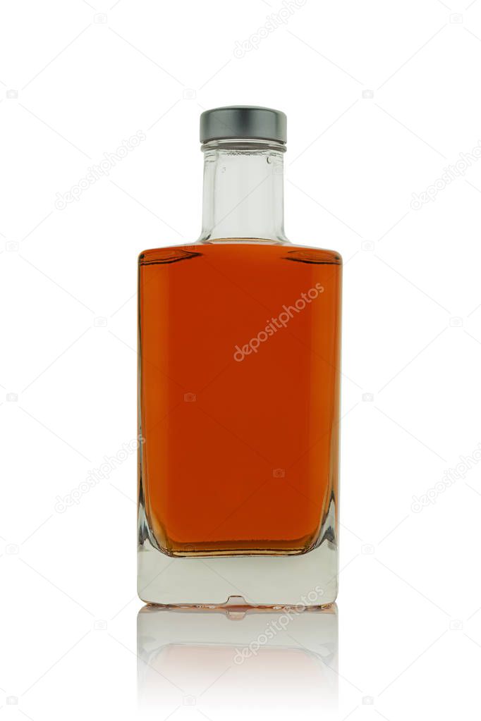 glass bottle with alcoholic beverage
