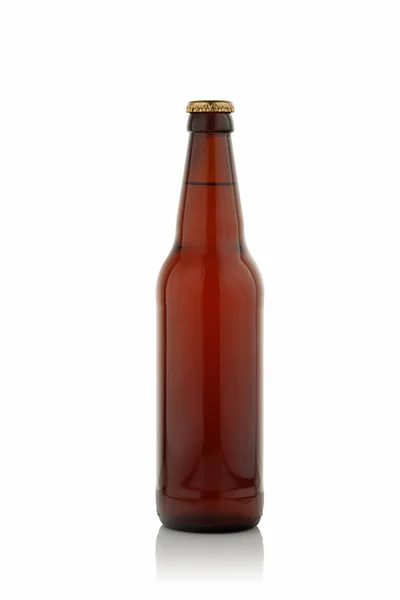 グラスブラウンビールボトル — ストック写真