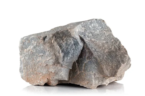 Fragmento Pedra Cinzento Áspero Sobre Fundo Branco — Fotografia de Stock