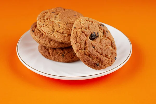 Delicious Classic Oatmeal Cookies Raisins White Saucer — Stock Photo, Image