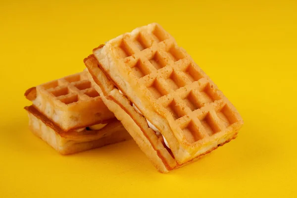 Soft Waffles Filling Yellow Background — Stock Photo, Image