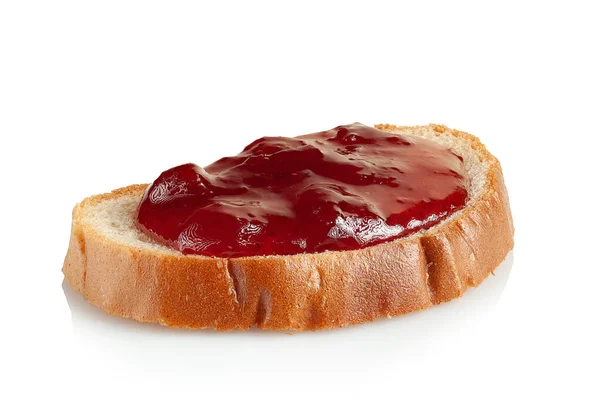 Piece Bread Strawberry Jam White Background — Stock Photo, Image