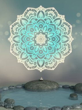 Zen sahne sembol tutamacı ve su ile