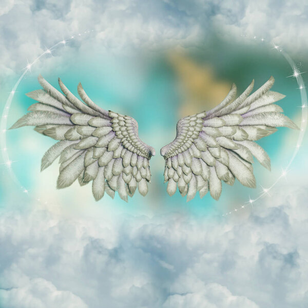 beautiful wings in the sky with stars