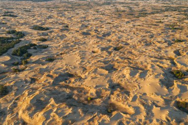 Çöl batımı. Sıcak renkleri olan güzel bir çöl. Ukrayna 'nın en iyi manzaralı leshkovskaya Çölü