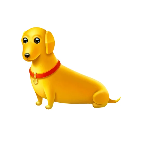 Ilustración Digital Aislada Perro Amarillo Con Cuello Rojo —  Fotos de Stock