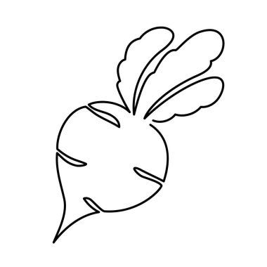 Tek çizgi çizgi film pancar ikonu çizimi. Gıda sebzesi yassı simgesi beyaz arka planda izole edilmiş. Doodle tarzında pancar. Vektör Gıda Çizimi. El çizimi karalama sanatı