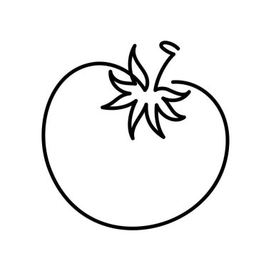 Tek çizgi domates çizgi film ikonu çizimi. Gıda sebzesi yassı simgesi beyaz arka planda izole edilmiş. Doodle tarzında domates. Yemek çizelgesi sanatı