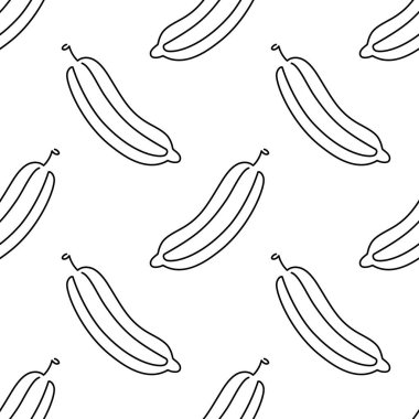 Tek sıra salatalık çizgi filmindeki dikişsiz desen. Beyaz arka planda besin sebzesi düz tekstil tasarımı. Doodle tarzında salatalık. Gıda dokusu sanatı