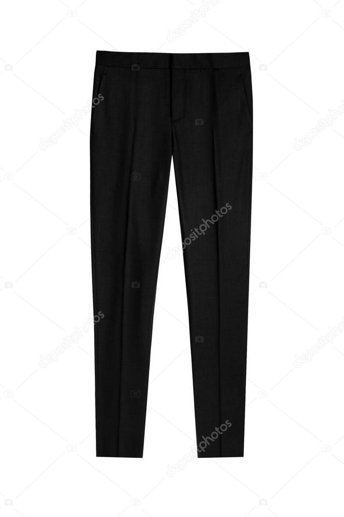 Black formal mens trousers isolated on white background