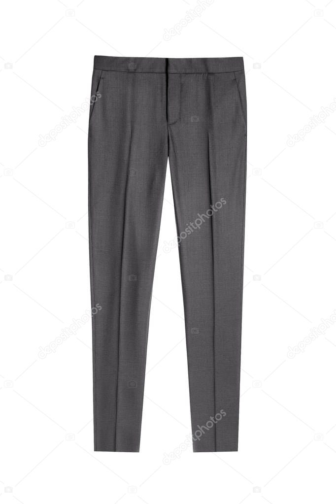 Grey formal mens trousers isolated on white background