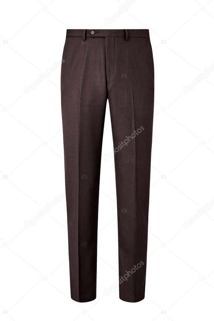 Brown formal mens trousers isolated on white background