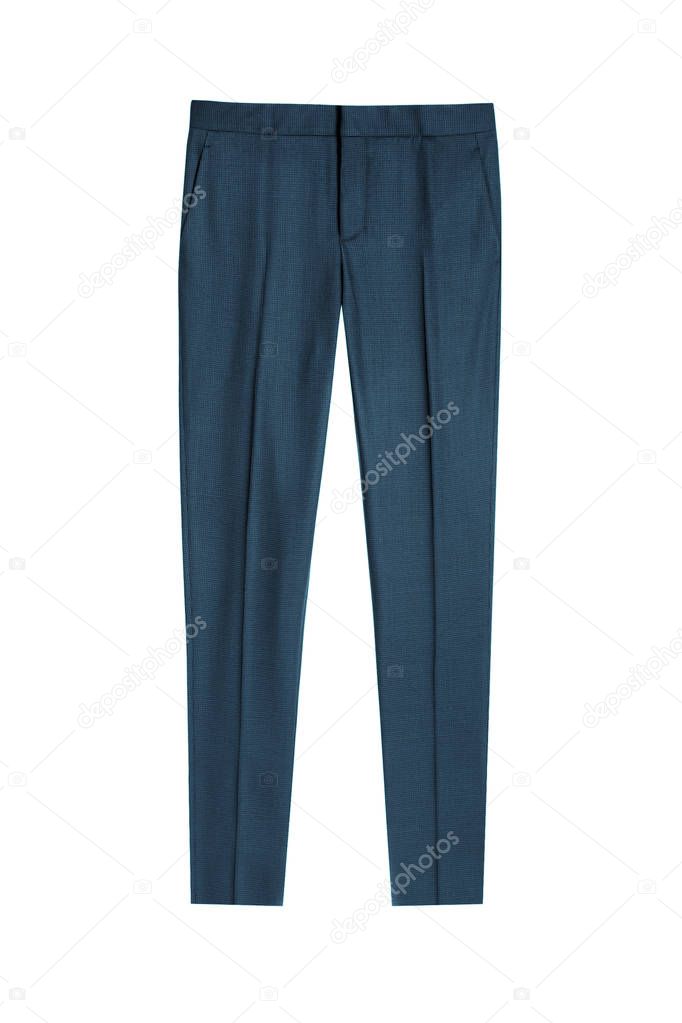 Turquoise formal mens trousers isolated on white background