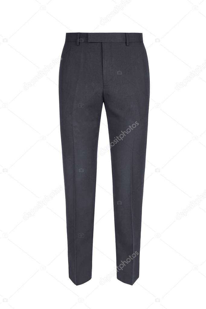 Dark grey formal mens trousers isolated on white background