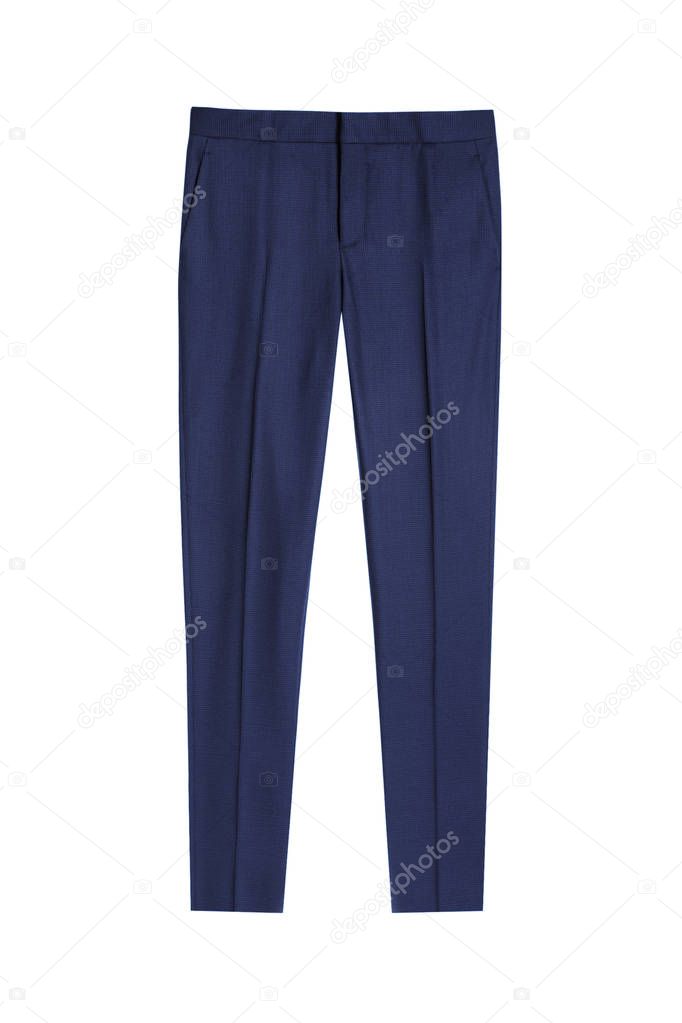 Navy blue formal mens trousers isolated on white background