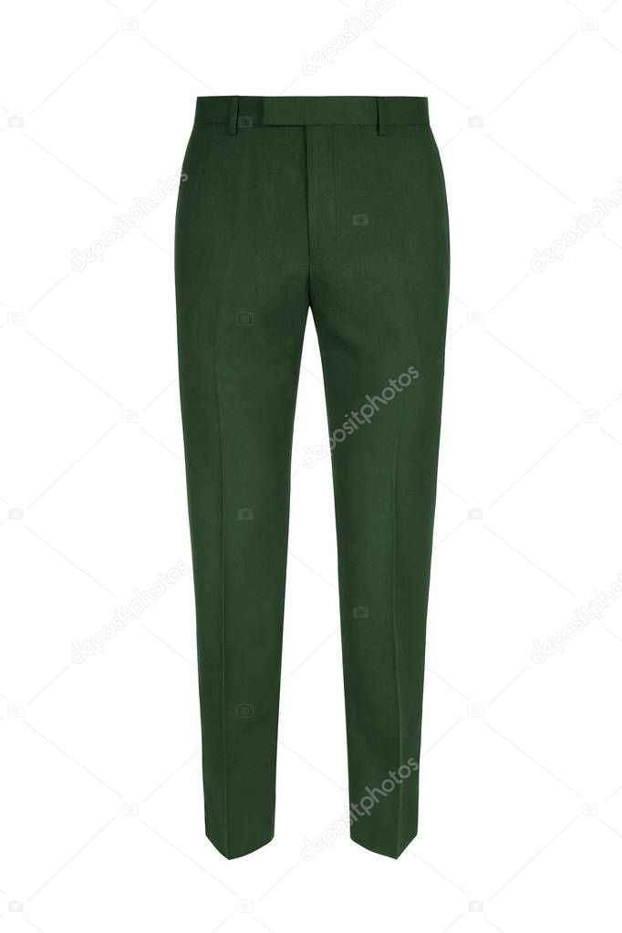 Green formal mens trousers isolated on white background