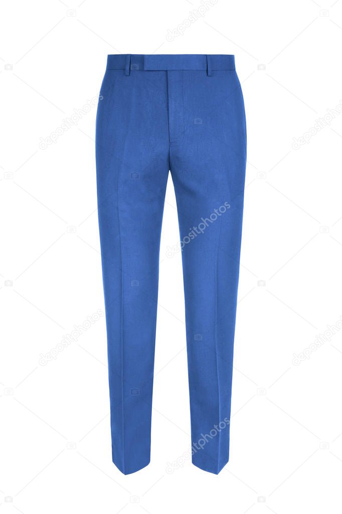 Sky blue formal mens trousers isolated on white background