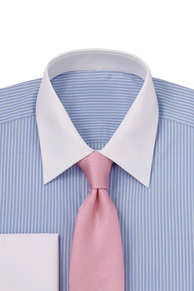 Blue Pinstriped White Collar Cuffs Folded Mens Dress Shirt Pink — Stock Photo, Image