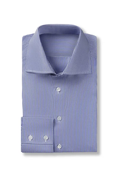 Azul Pinstriped Dobrado Mens Vestir Camisa Isolada Sobre Fundo Branco — Fotografia de Stock
