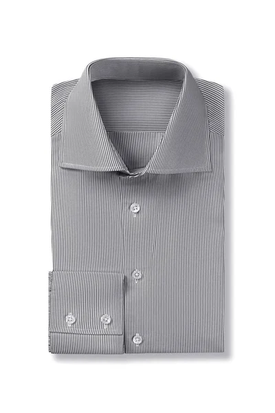 Cinza Pinstriped Dobrado Mens Vestir Camisa Isolada Sobre Fundo Branco — Fotografia de Stock