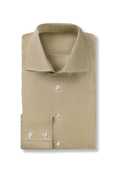 Beyaz bir arka plan üzerinde izole bej çizgili katlanmış mens elbise gömlek