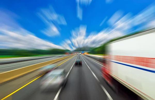 Afbeelding Van Snelheid Autosnelweg Asfaltweg Met Track Kleurrijke Wolk Hemelachtergrond — Stockfoto