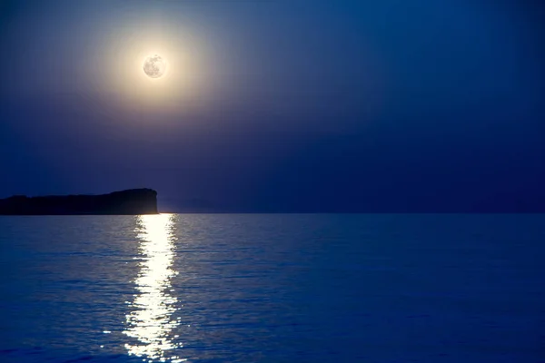 Blue Seascape Night Coastline Moonlight Black Silhouette Cliff Full Moon Stock Photo