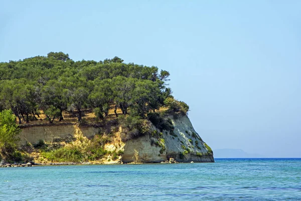 Silhouette Der Klippe Mit Grünen Olivenbäumen Hain Vor Dem Hintergrund — Stockfoto